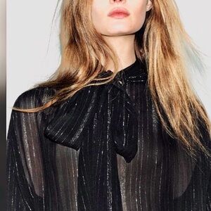 Zara NWT Black Semi Sheer Blouse